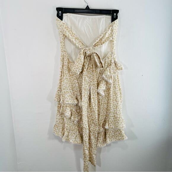 Sundays Cream White Ditsy Floral Strapless Ruffle Tie Back Mini Dress Small - Picture 7 of 11